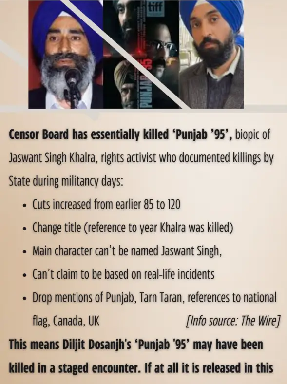 फिल्म पंजाब 95 पर चली सेंसर बोर्ड की कैंची,दिलजीत दोसांझ भारी टेंशन में 1 Censor board scissors used on Punjab 95 film